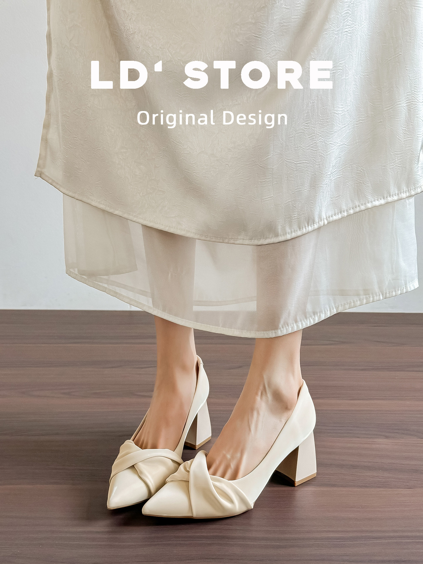 真皮~不累脚气质法式尖头高跟鞋女春季一脚蹬婚鞋粗跟玛丽珍单鞋主图