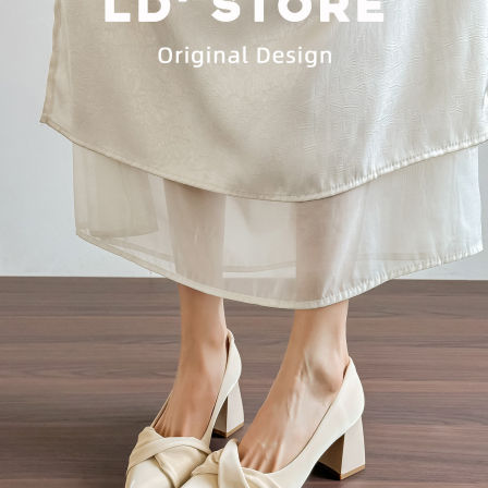 真皮~不累脚气质法式尖头高跟鞋女春季一脚蹬婚鞋粗跟玛丽珍单鞋