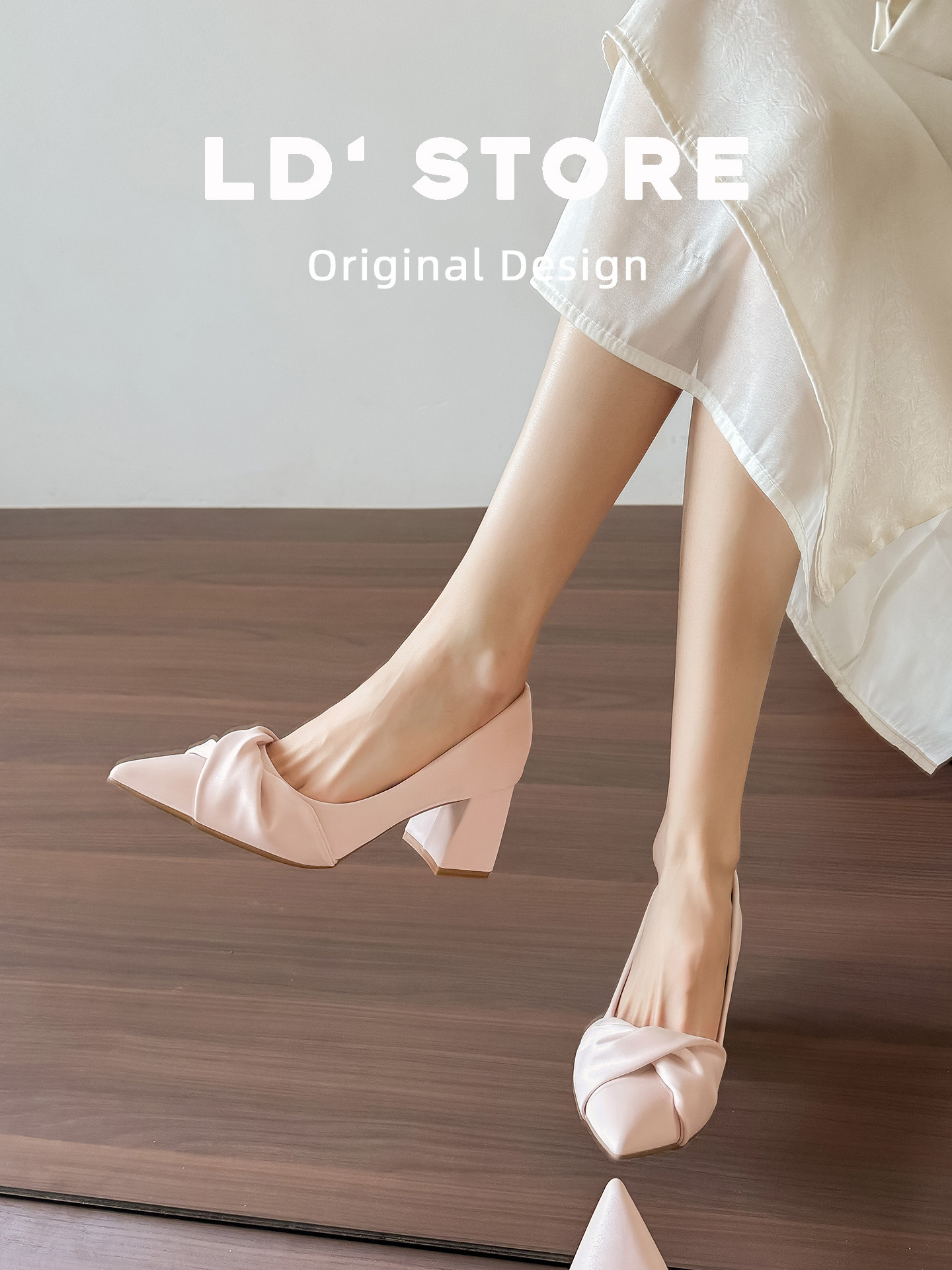 真皮~法式气质尖头粗跟玛丽珍单鞋女2026新款伴娘婚鞋裸色高跟鞋主图