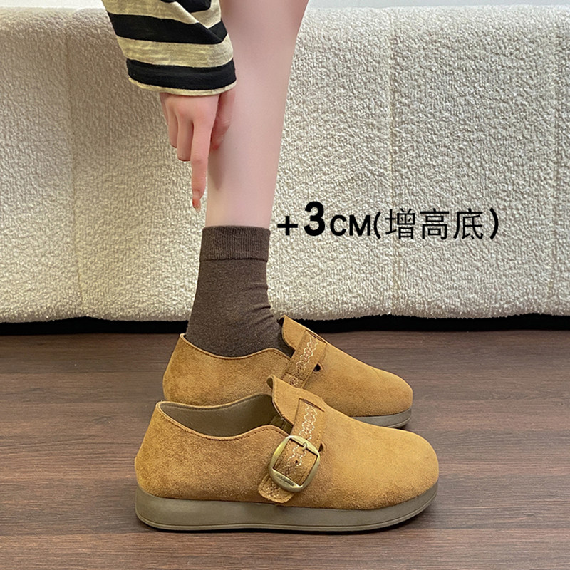 厚底增高全包勃肯鞋女款2026新款一脚蹬皮带扣不累脚软底浅口单鞋主图