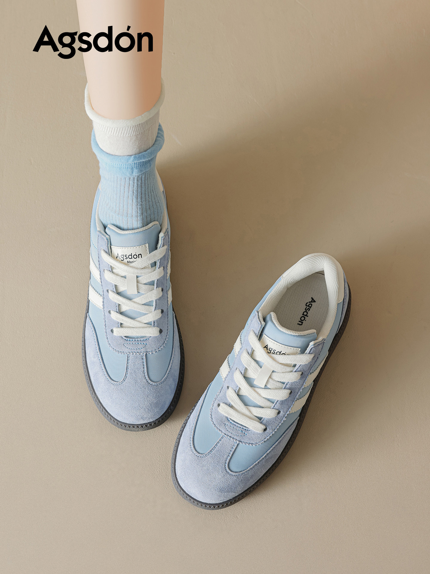 奥古狮登复古德训鞋女蓝色厚底休闲运动鞋2026新款系带板鞋超好看主图