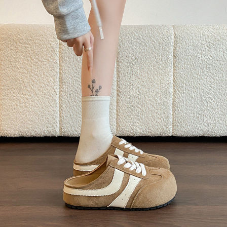 复古包头勃肯鞋女外穿2026春季新款防滑增高厚底半拖无后跟德训鞋