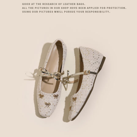 真皮~内增高法式方头小香风单鞋女2026新款蝴蝶结一字带玛丽珍鞋