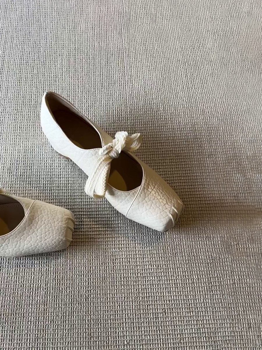 羊皮版~方头猪鼻子法式系带芭蕾舞鞋浅口百搭内增高玛丽珍单鞋女主图