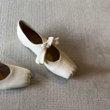 羊皮版~方头猪鼻子法式系带芭蕾舞鞋浅口百搭内增高玛丽珍单鞋女