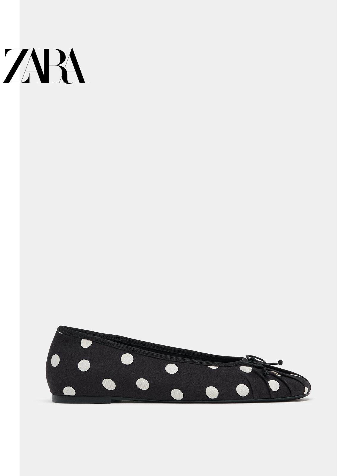 ZARA2026春夏新品 女鞋 蝴蝶结饰圆点印花平底芭蕾鞋 3543710 800主图