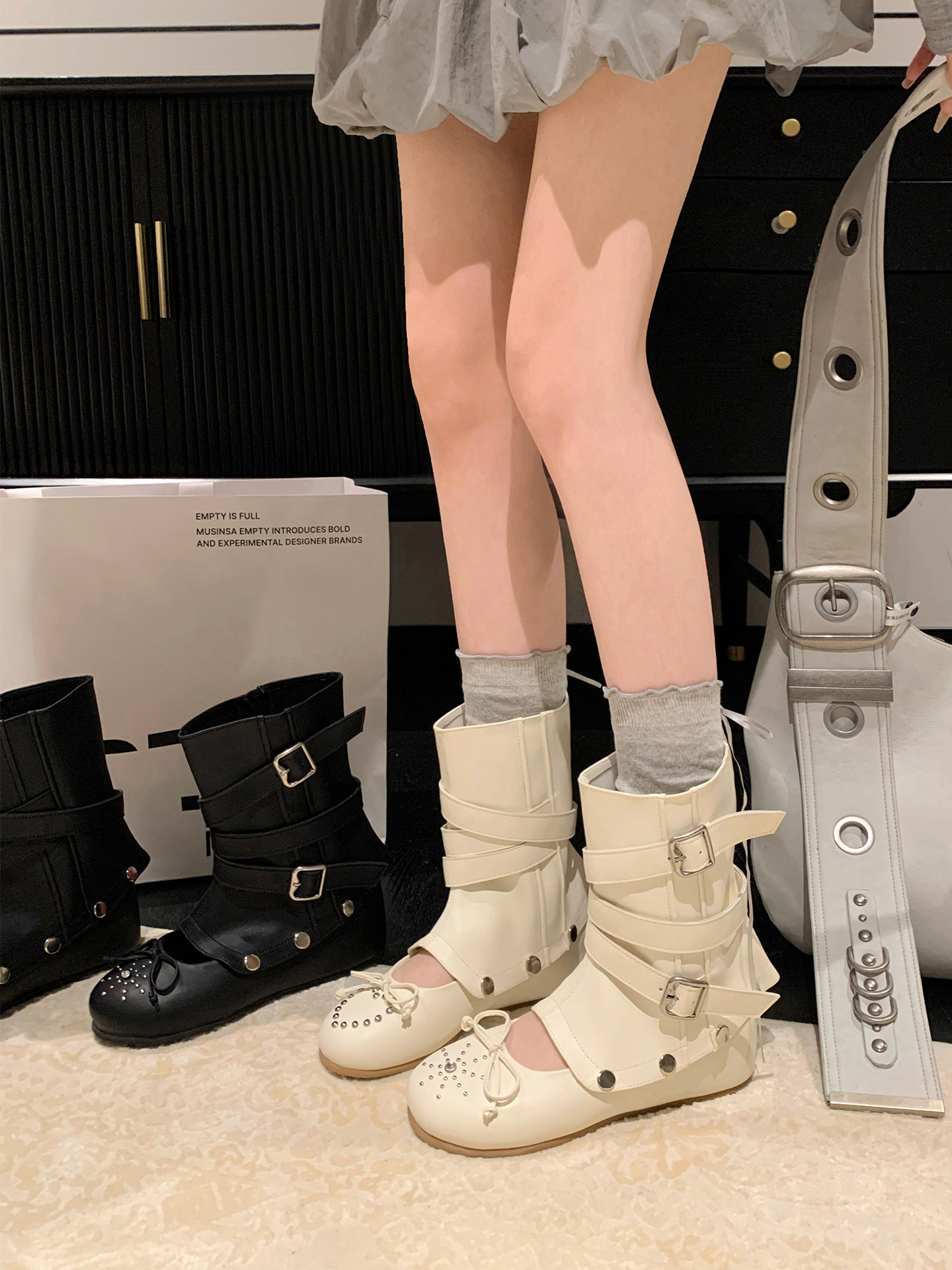 “稳叔”巴黎笔记～芭蕾舞鞋女厚底浅口单鞋玛丽珍鞋堆堆短筒靴女主图