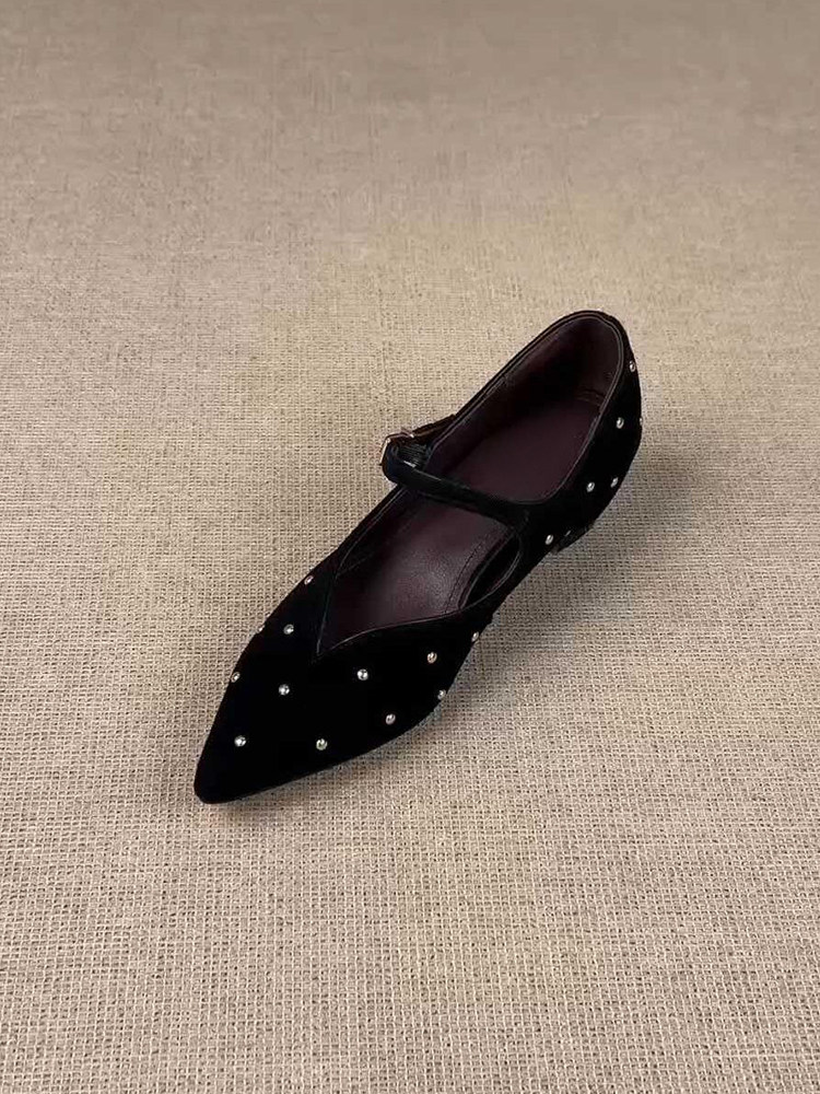 羊皮版~个性复古时髦铆钉尖头显瘦单鞋女通勤时尚内增高玛丽珍鞋主图