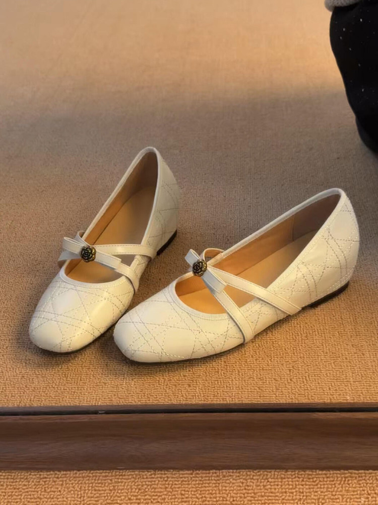 羊皮版~法式经典山茶花蝴蝶结浅口单鞋女一脚蹬舒适百搭玛丽珍鞋主图