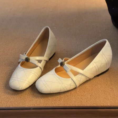 羊皮版~法式经典山茶花蝴蝶结浅口单鞋女一脚蹬舒适百搭玛丽珍鞋
