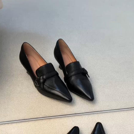 羊皮版~高跟小皮鞋女法式真皮一脚蹬单鞋百搭尖头气质优雅乐福鞋