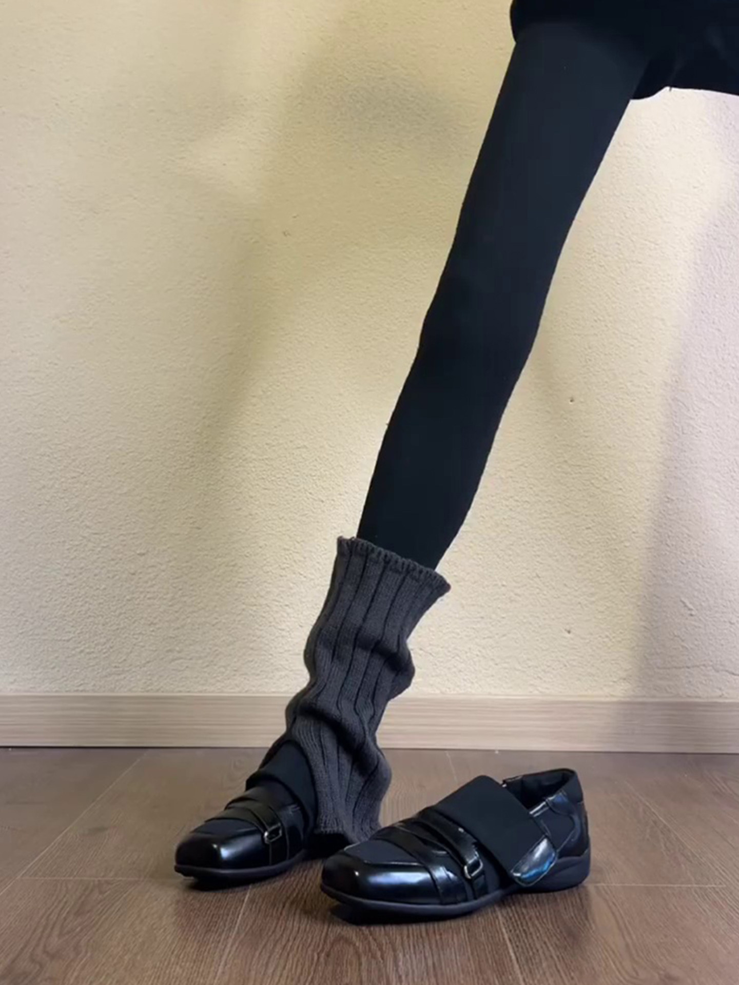 Wheat house ~！复古方头厚底玛丽珍鞋女魔术贴交叉带浅口单鞋子主图