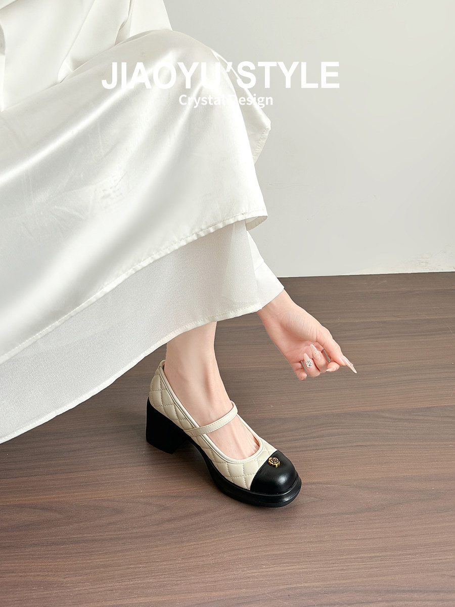 真皮~骄屿法式粗跟小香风单鞋女2026春新款气质厚底玛丽珍高跟鞋主图