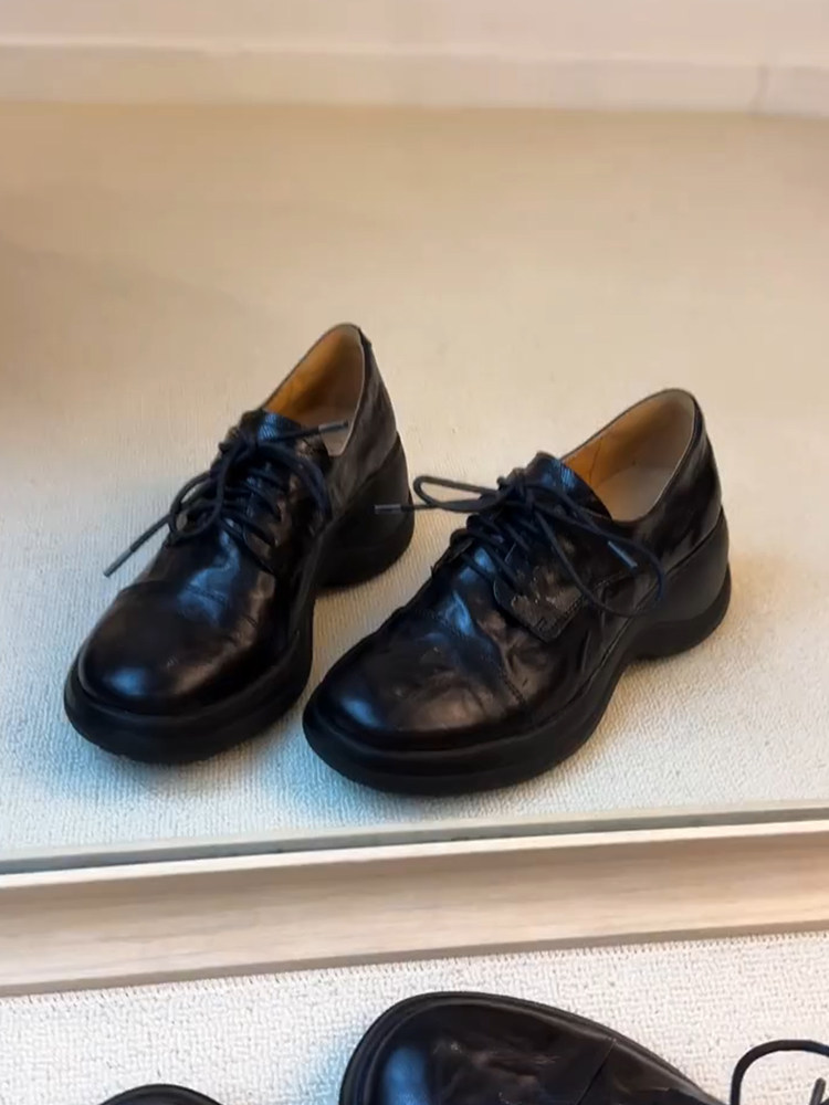 羊皮版~圆头厚底增高运动休闲鞋女小个子时尚舒适显瘦百搭小皮鞋主图