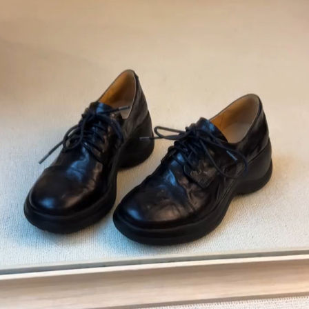 羊皮版~圆头厚底增高运动休闲鞋女小个子时尚舒适显瘦百搭小皮鞋