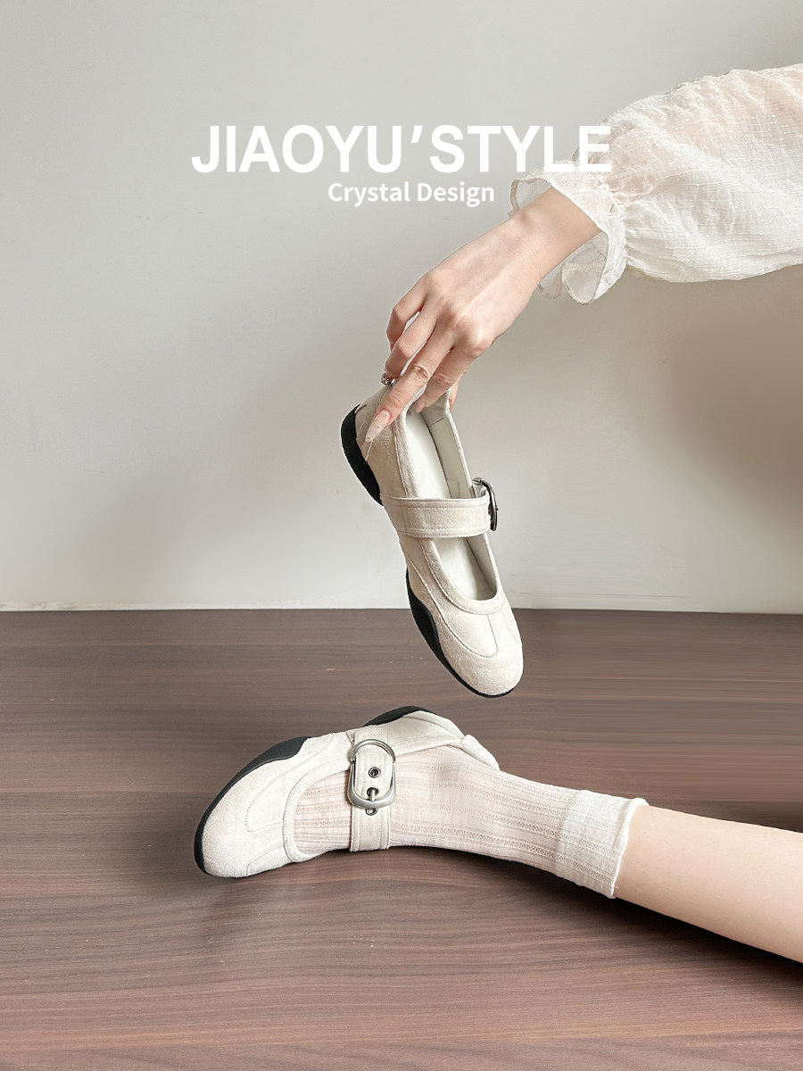 真皮~骄屿法式运动玛丽珍鞋女2026新款芭蕾德训鞋圆头魔术贴单鞋主图