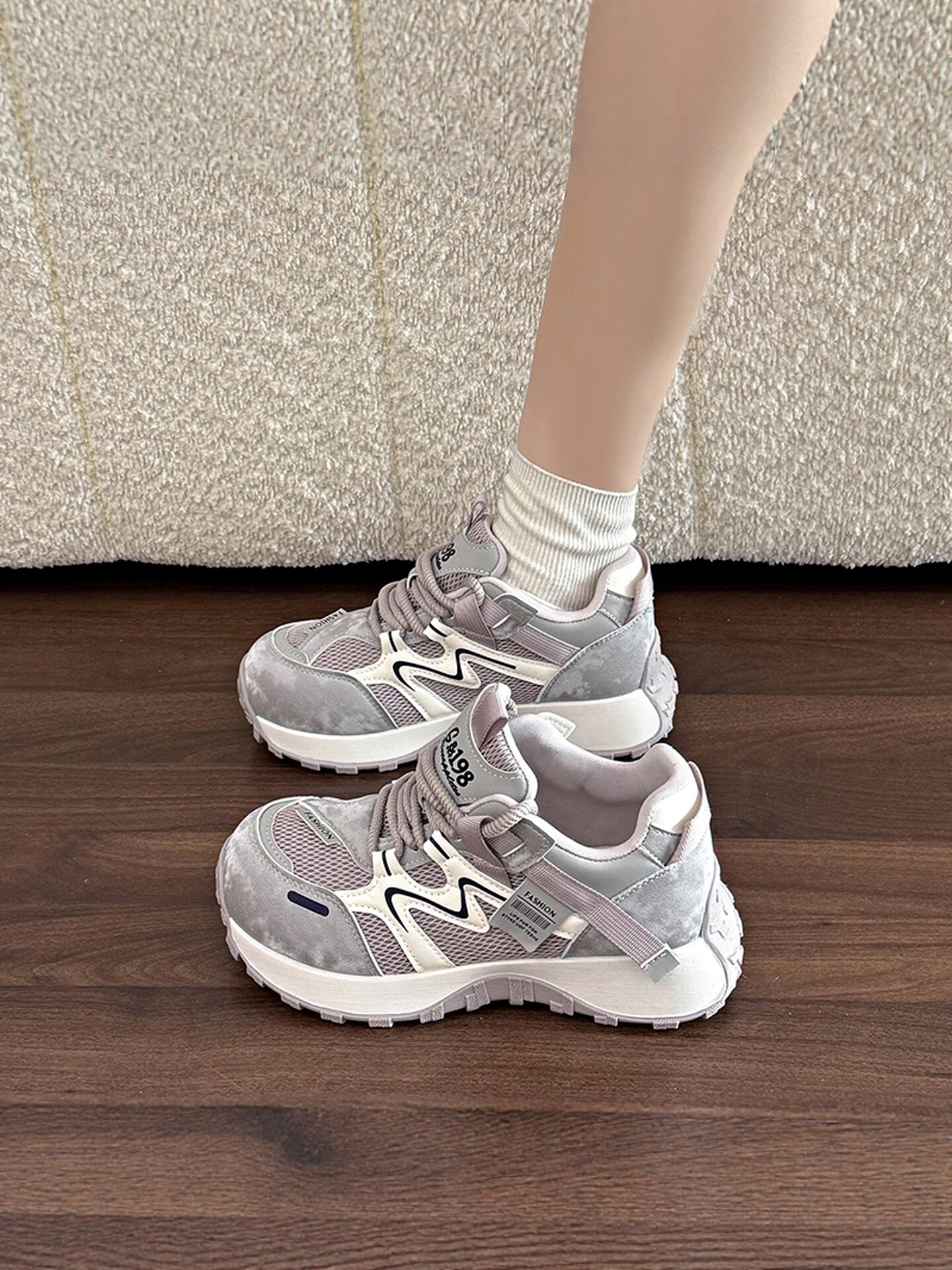 小蛮腰厚底老爹鞋女2026新款春季休闲百搭网面透气增高跑步运动鞋主图