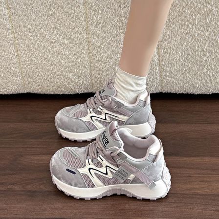 小蛮腰厚底老爹鞋女2026新款春季休闲百搭网面透气增高跑步运动鞋