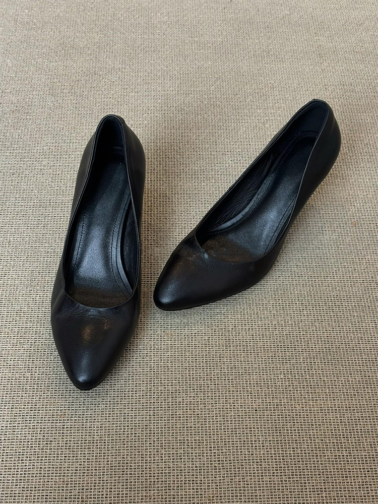 羊皮版~真皮时尚复古显瘦浅口高跟鞋女通勤气质百搭一脚蹬工作鞋主图