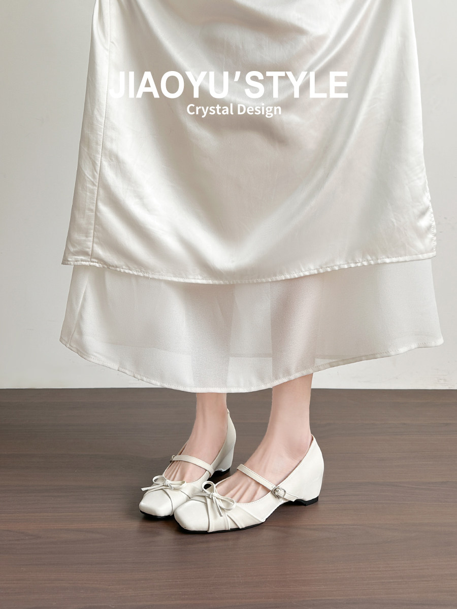 真皮~骄屿法式玛丽珍鞋2026春新款温柔内增高方头蝴蝶结气质单鞋主图