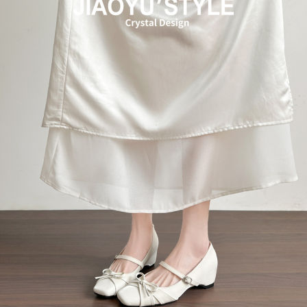 真皮~骄屿法式玛丽珍鞋2026春新款温柔内增高方头蝴蝶结气质单鞋