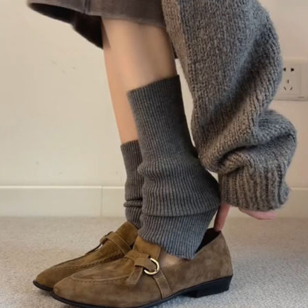 羊皮版~极简通勤低跟乐福鞋女复古老钱风绒面尖头百搭个性小皮鞋