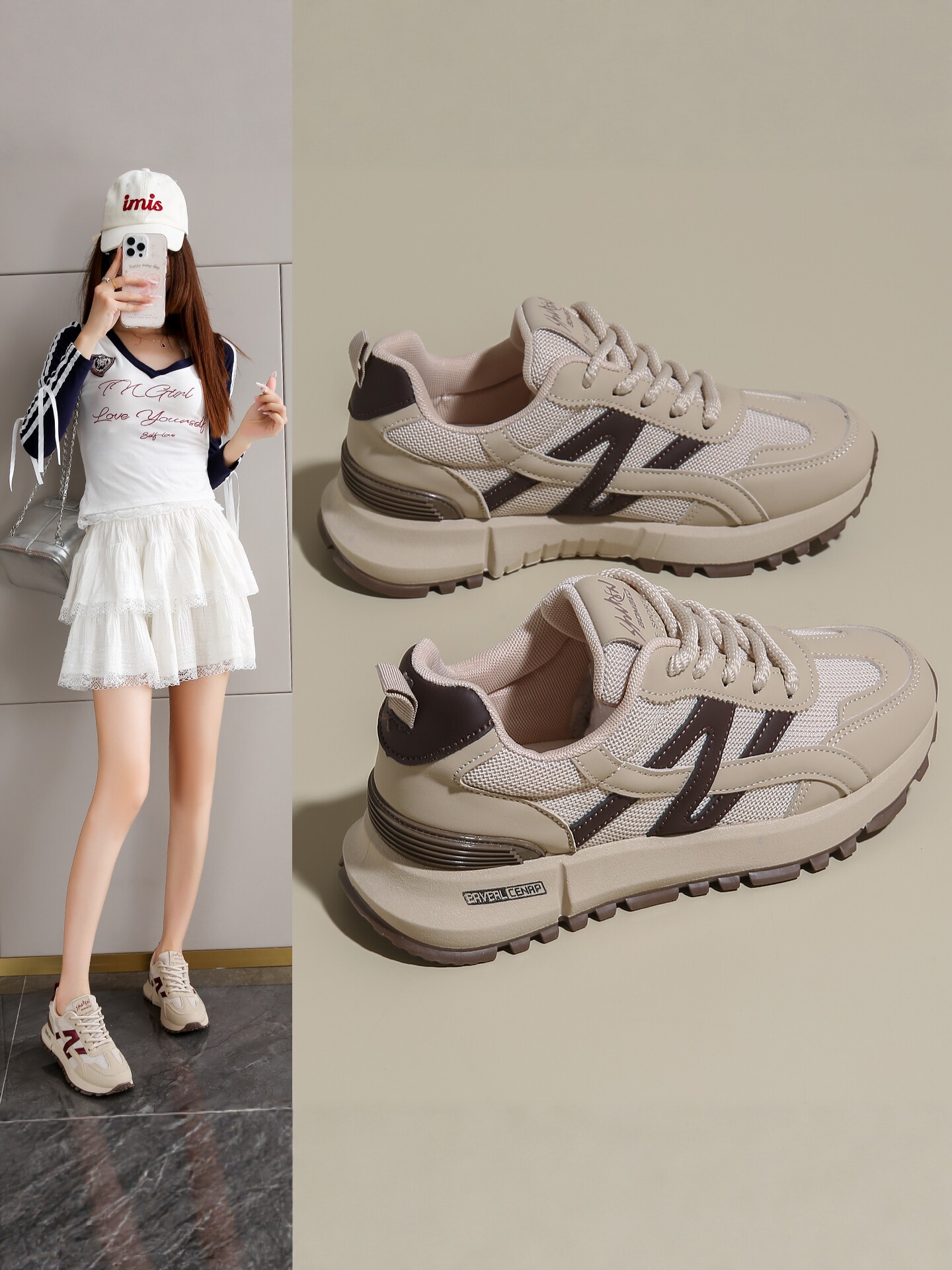 女鞋2026年新款春季网面透气轻便软底不累脚跑步鞋增高老爹运动鞋主图