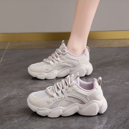显脚小老爹鞋女厚底增高2026新款爆款百搭春季透气网面运动休闲鞋
