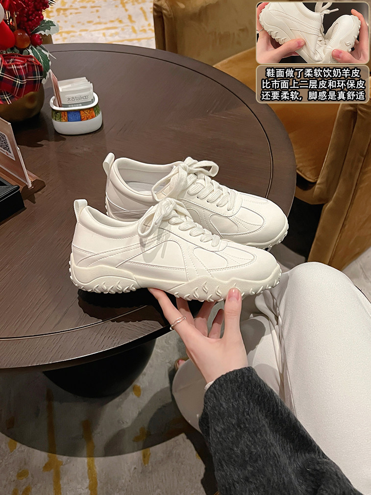 【柔软羊皮】大叔家真皮厚底德训鞋女2026新款春季运动防滑阿甘鞋主图