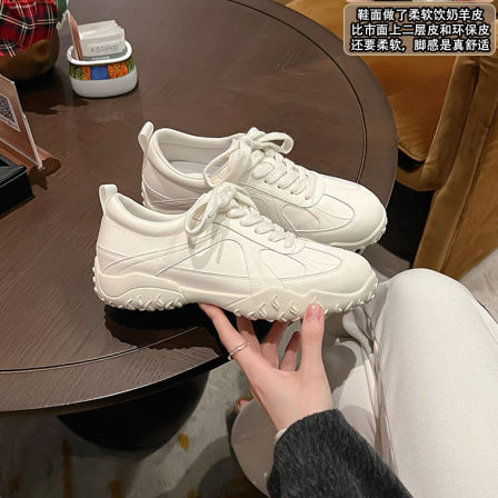 【柔软羊皮】大叔家真皮厚底德训鞋女2026新款春季运动防滑阿甘鞋