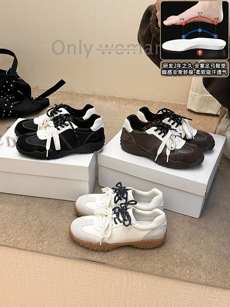【全掌足弓鞋垫】大叔家真皮软底德训鞋女2026新款春季运动阿甘鞋主图