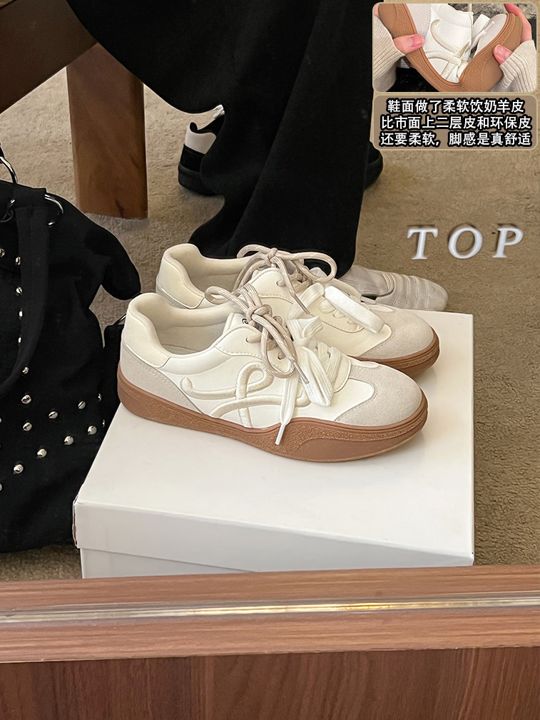【柔软羊皮】大叔家真皮软底德训鞋女2026新款春季运动透气阿甘鞋主图