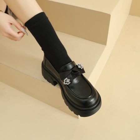 乐福鞋女2026新款春季真皮软底不累脚小个子增高黑色英伦风小皮鞋
