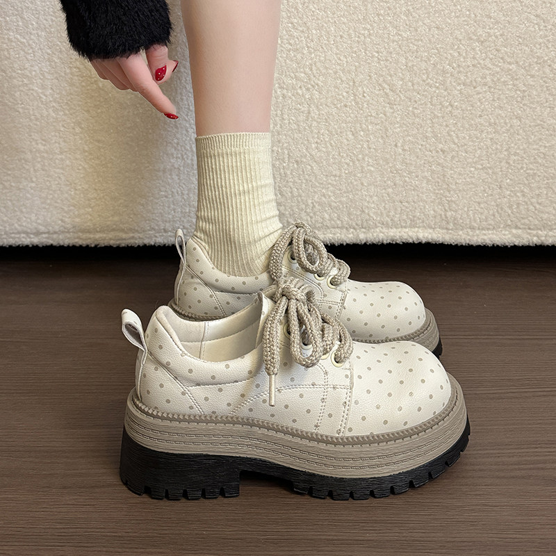 圆头英伦风小皮鞋女2026新款春季厚底增高德比鞋百搭系带乐福单鞋主图