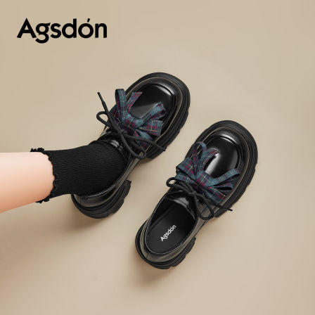 奥古狮登黑色乐福鞋女2026新款春季粗跟厚底单鞋一脚蹬英伦小皮鞋