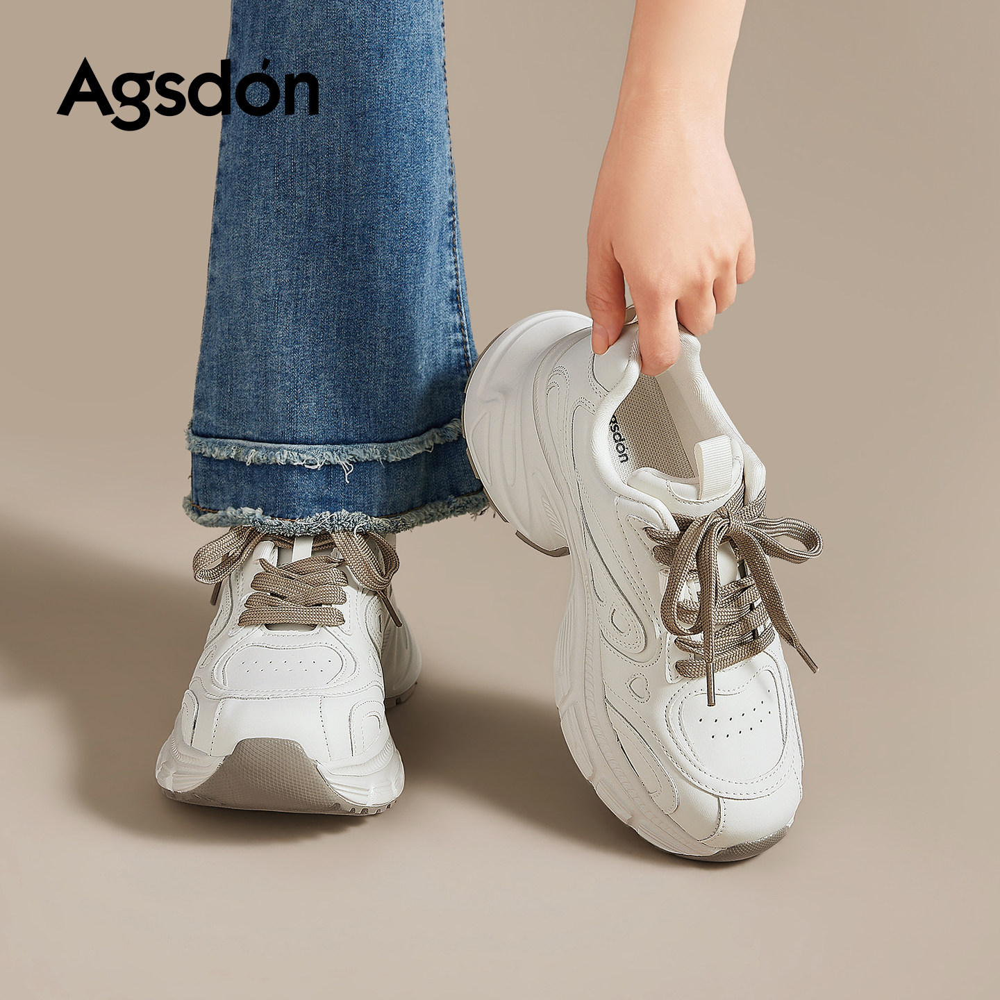 奥古狮登厚底老爹鞋女2026春季新款轻便软底运动鞋增高百搭小白鞋主图