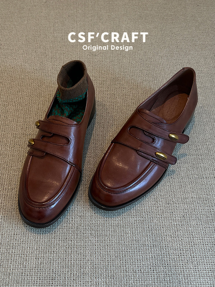 小羊皮英伦风双扣带乐福鞋女2026春新款一脚蹬小皮鞋复古通勤单鞋主图