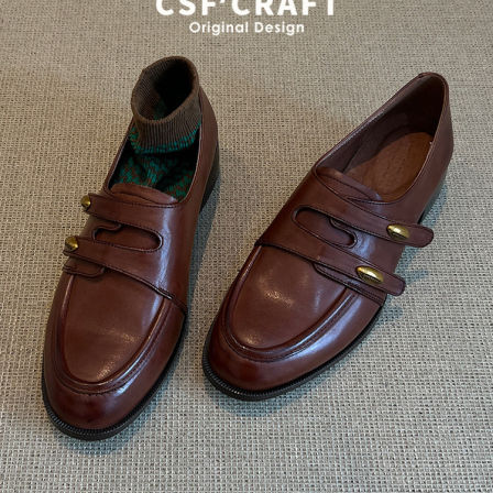 小羊皮英伦风双扣带乐福鞋女2026春新款一脚蹬小皮鞋复古通勤单鞋