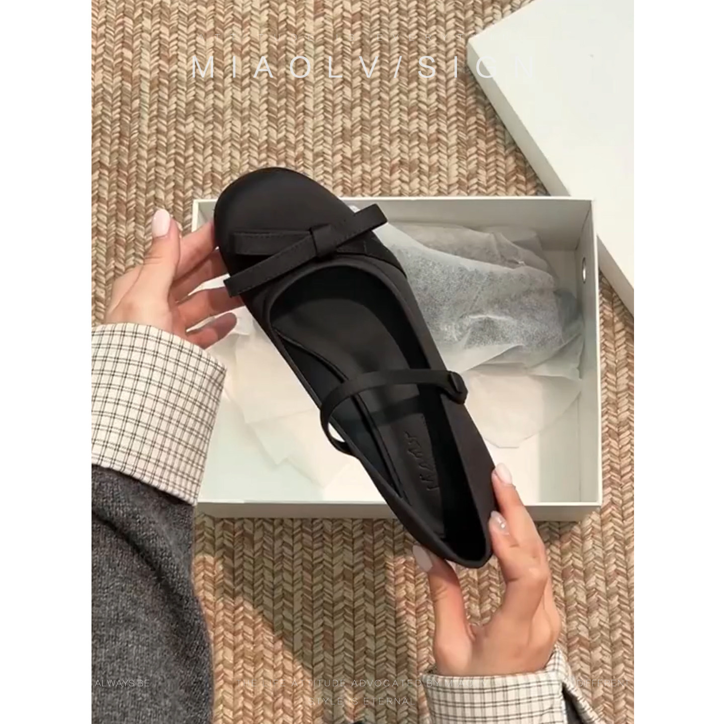 妙侣蝴蝶结甜美风一字带玛丽珍鞋2026春法式复古圆头粗跟浅口单鞋主图