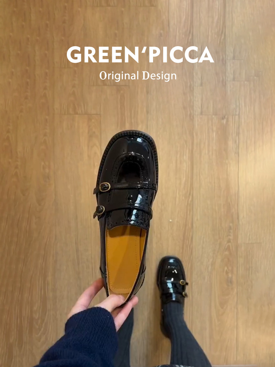 真皮~法式英伦风漆皮小皮鞋女2026新款百搭通勤低跟一脚蹬乐福鞋主图