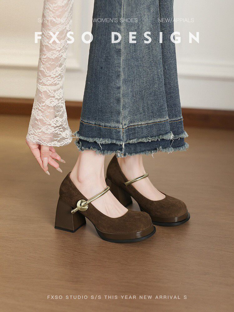 羊皮【方巷大叔】2026春季新款玛丽珍鞋圆头粗跟增高复古单鞋女款主图