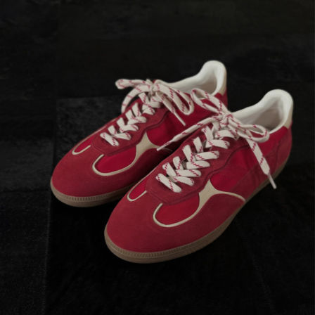 牛皮版~厚底红色德训鞋圆头复古风撞色系带板鞋女百搭休闲运动鞋