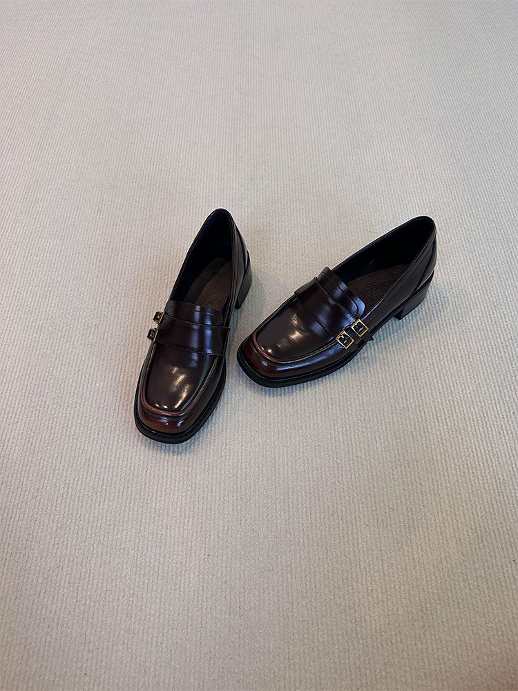 羊皮版~时尚英伦风简约搭扣乐福鞋女百搭一脚蹬低跟通勤小皮鞋潮主图