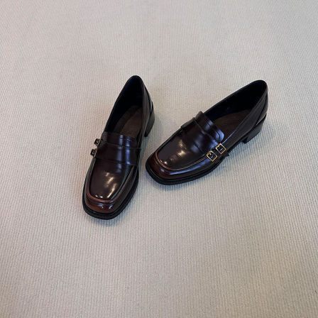 羊皮版~时尚英伦风简约搭扣乐福鞋女百搭一脚蹬低跟通勤小皮鞋潮