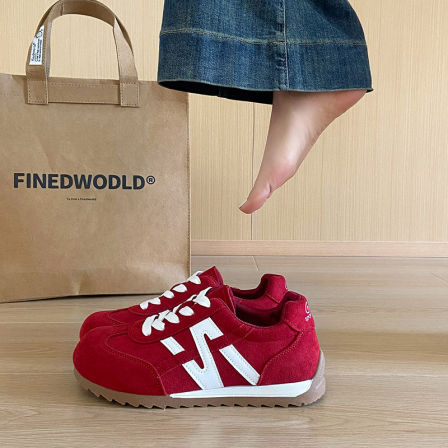 红色德训鞋女款2026春季新款超火本命年鞋子复古内增高阿甘运动鞋