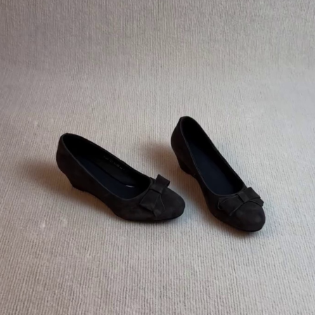 羊皮版~圆头蝴蝶结设计坡跟小众韩版小个子显瘦显腿长防滑玛丽珍