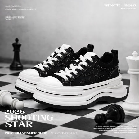 KILLWINNER 离火系列帆布鞋 黑色 增高7cm厚底休闲鞋 情侣款 KW