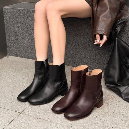 锡林高乐专属 新款 牛皮切尔西  复古 擦色 瘦瘦靴 侧拉链女靴 