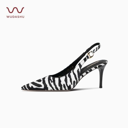 吴大叔2026新款春夏斑马纹气垫缓震尖头浅口一脚蹬细跟后空高跟鞋