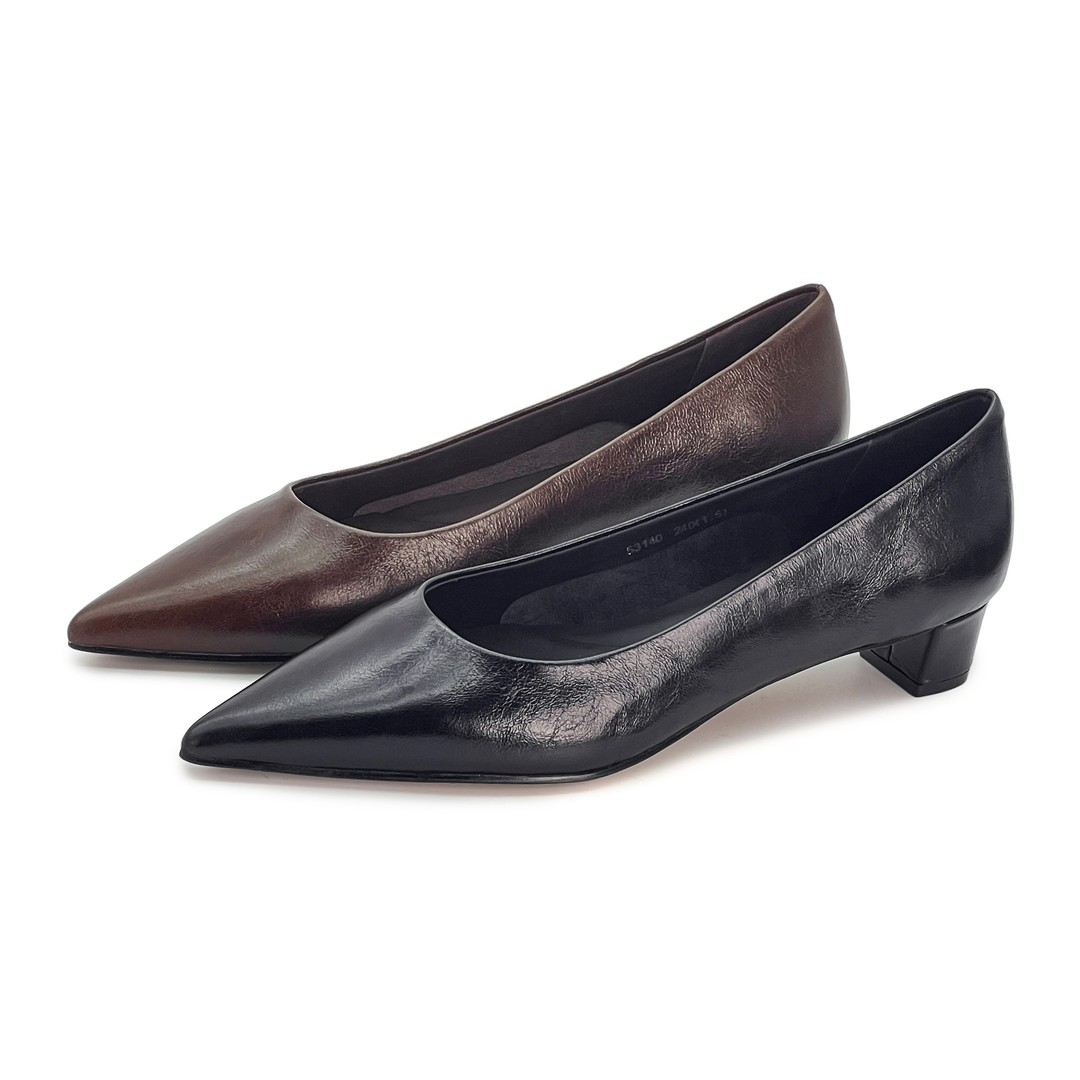 【青丝专享】“午后红茶”牛油皮尖头猫跟法式裂纹浅口单鞋53140主图